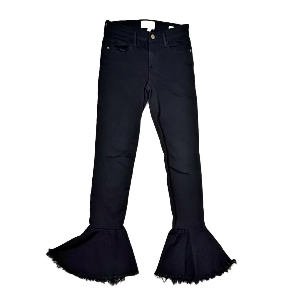 FRAME Denim Le Skinny De Jeanne Flounce Flare Raw Hem Jeans size 25